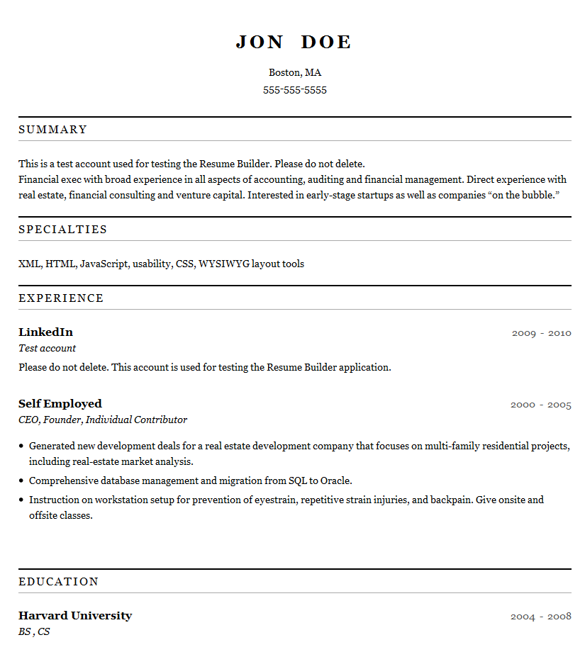 Curriculum Vitae Linkedin - Curriculum Vitae